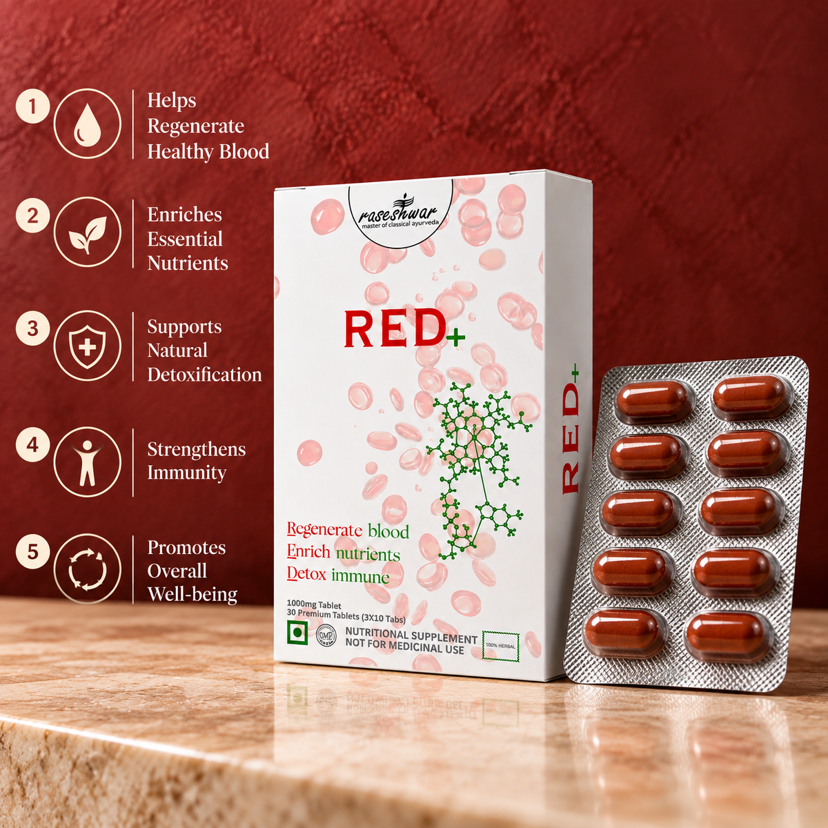 RED+ – Advanced Ayurvedic Blood Builder & Hemoglobin Support Formula